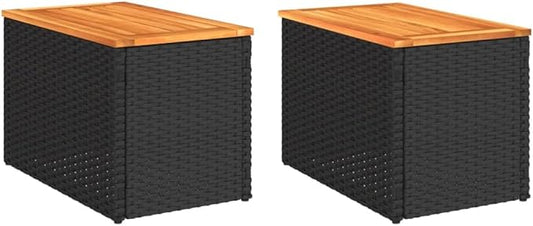 Set of 2 Outdoor Side Tables, Rectangular Patio End Table with Durable Synthetic Poly Rattan, Lightweight Modern Garden Coffee Table for Balcony, Black