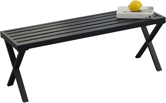 Black Outdoor Bench, 46" Outdoor Metal Backless Bench for Outdoor, Patio Garden Bench, All Wheather Outdoor Bench with cors for Garden, Backyard, Porch, Black