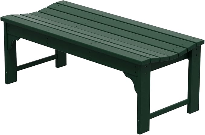 WO Home Furniture Outdoor 46" Backless HDPE Adirondack Bench, Poly Lumber Seat for Patio, Backyard, Balcony, All Weather Resistant with UV Protection, Dark Green
