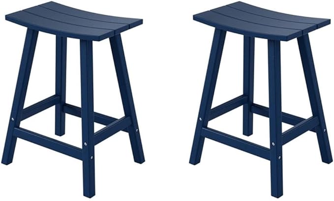 Costaelm All-Weather Bar Stools Set of 2, 24" Height Outdoor Bar Stools, Adirondack Poly Patio Bar Stool for Patio, Deck, Kitchen Counter and Garden, Navy Blue