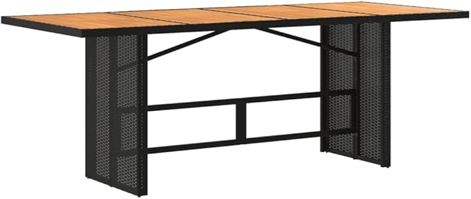 vidaXL Patio Table - Acacia Wood top/Black Poly Rattan/Garden/Durable Outdoor Furniture