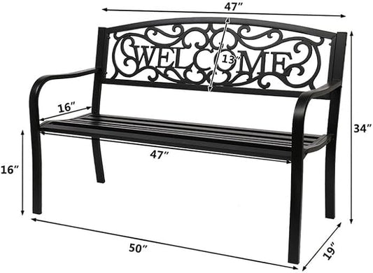 NOLLAM 50" Outdoor Welcome Backrest Cast Bench Garden Bench Patio Park Bench Metal Loveseat Chairs Antique Finish Park Chair Load Bearing: 750 LBS Outdoor Yard Furniture for Patio Park Lawn Yard