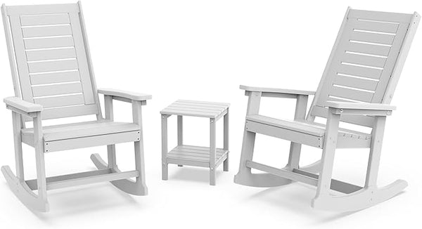 GREENVINES Outdoor Rocking Chair Set | 3-Piece | 2 Rocking Chairs with 1 Side Table | Porch Rocker | HDPE Plastic - Photo 1