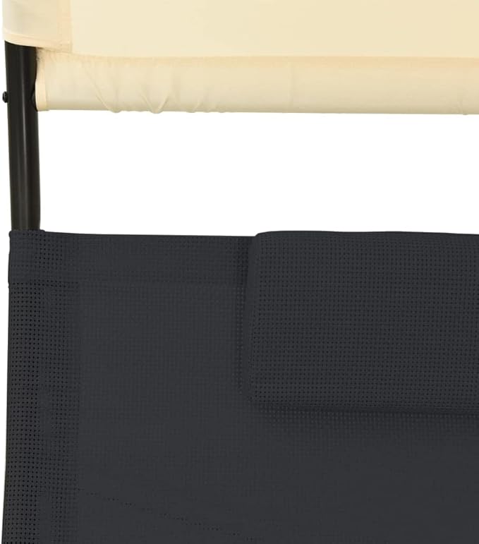 Large Double Sun Lounger Outdoor Chaise Lounge 71"x55"x67" Textilene Rocking Patio Pool Tanning Chair with Canopy & Two Pillows for Garden, Terrace and Poolside
