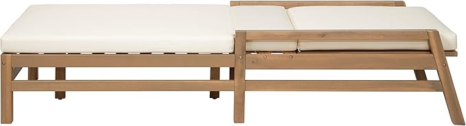 Acacia Wood Outdoor Patio Chaise Lounge Chair, All Weather Recliner Chair with Thick Cushions and 5-Position Adjustable Backrest for Pool, Balcony& Garden (Light Teak-1R)