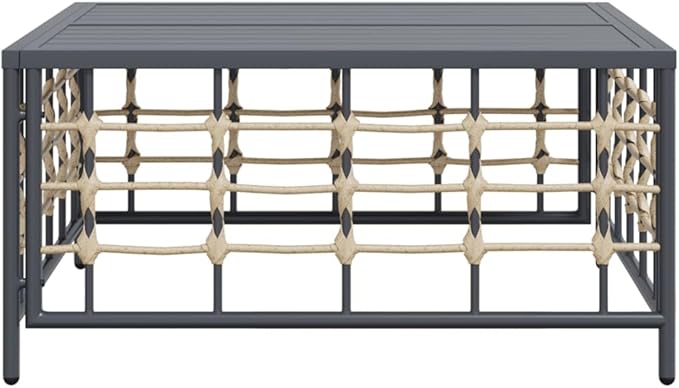 Outdoor PE Rattan Garden Coffee Table, Square Weather-Resistant Patio Side Table with Powder-Coated Steel Frame, Anthracite Modular Accent Furniture for Balcony, Yard, and Terrace