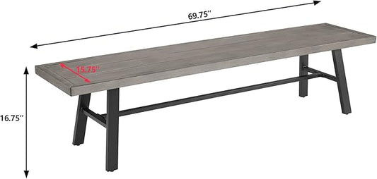 Ulax furniture Dining Bench, Outdoor Patio Bench, 69.75" Metal Picnic Benches for Garden, Porch, Backyard