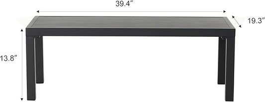 SUN TIME 39" W Patio Coffee Table for Poolside, Garden,Deck,Backyard,Living Room, Rectangular, Upgrade Resistant-Weather Outdoor Powder-Coated Aluminum Side Table (Black)