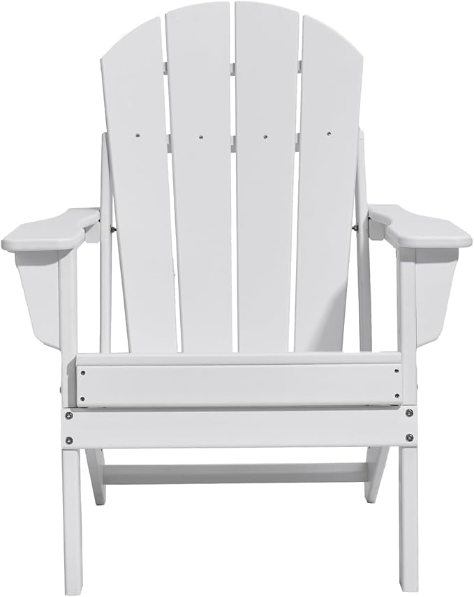 Happybuy Adirondack Chair Plastic, Set of 2 All-Weather Portable Folding Fire Pit Chair, Outdoor Adirondack Patio Chair with Cup Holder, with Relaxing Arm Rest Ergonomic, for Garden, Backyard - White