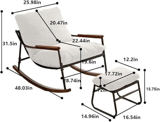 Comfortable Glider Rocking Chair with Footrest, Reclining Lounge Chair with Soft Cushions, High Back and Armrests, Indoor & Outdoor Patio Rocker for Living Room, Bedroom or Office, White