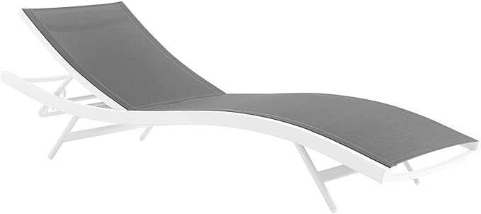 Modway Glimpse Aluminum Mesh Outdoor Patio Poolside Deck Chaise Lounge Chair in White Gray