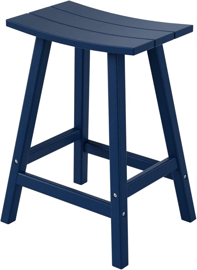 WestinTrends Malibu 24 Inch Outdoor Bar Stools, All Weather Resistant Poly Lumber Adirondack Counter Height Stools, Navy Blue