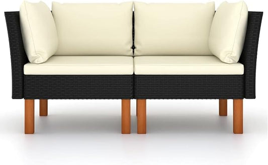 2-Piece Square Outdoor Sofa Black PE Rattan Modular Loveseat Set 25.4"x25.4"x26.4" Lightweight Cushions for Balcony Garden Porch Poolside