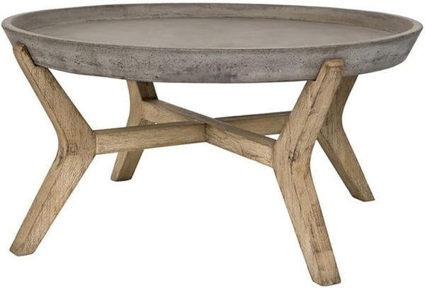 MAKLAINE Round Wood/Concrete Indoor/Outdoor Coffee Table, 18.1 in Height, Dark Gray Finish, Weather Resistant - Photo 1