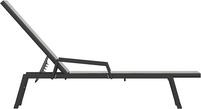 Flash Furniture Brazos Adjustable Chaise Lounge Chair with Arms, All-Weather Outdoor Five-Position Recliner, Black/Gray