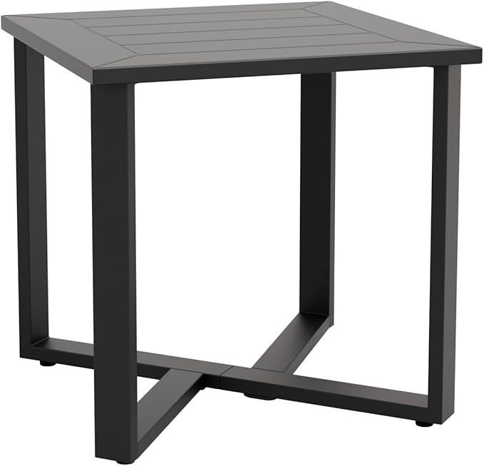 COOS BAY Iron Luxe Outdoor Side Table, Modern Weather Resistant Steel Patio End Table for Backyard, Garden, Deck, Porch, Balcony, Black