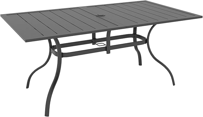 Patio Dining Table for 6 Person, Outdoor Metal 63x38 Inch Rectangle Table with 1.57" Umbrella Hole for Garden Lawn Backyard Poolside Parties, Black