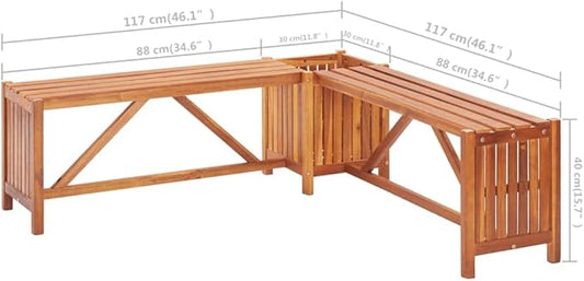 Patio Corner Bench,Park Wooden Bench,Garden Bench,Balcony Bench,Outdoor Furniture,Picnic Bench, for The Front Porch,Deck, Balcony or Backyard,46"x46"x15.7" Solid Acacia Wood