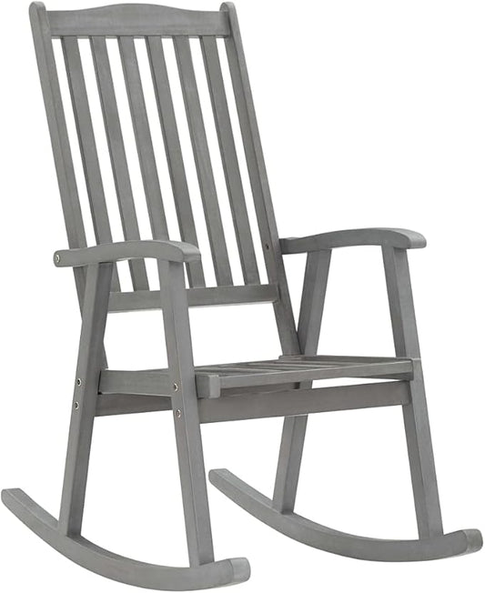 Outdoor Rocking Chair with Cream Cushions, Solid Acacia Wood Vintage Rocker, Gray Wash Finish Patio Furniture for Porch, Garden, Living Room