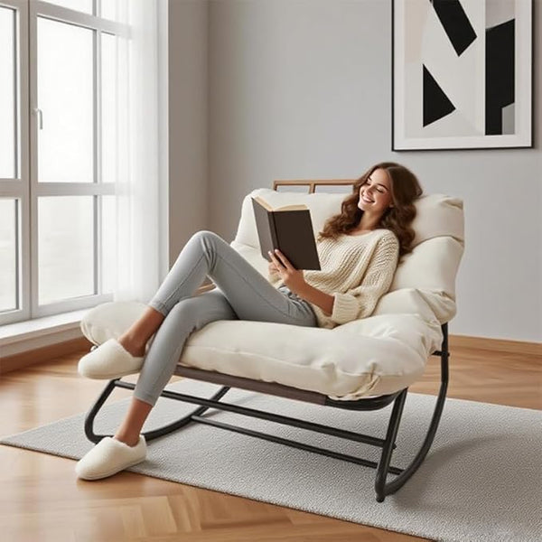 Oversized Papasan Rocking Chair with Cushion, 300 lbs Weight Capacity, Comfortable Indoor Outdoor Lounge Chair for Patio - Photo 1
