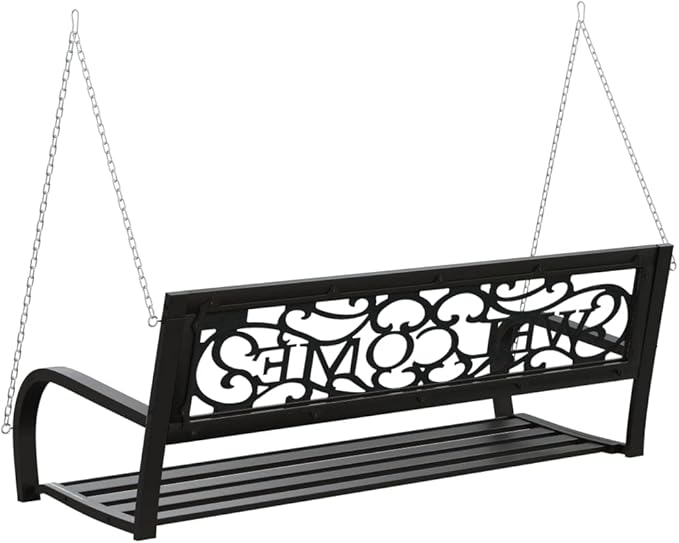 Garden Bench Deck Bench Patio Swing Bench 49.2" Steel and Plastic Black