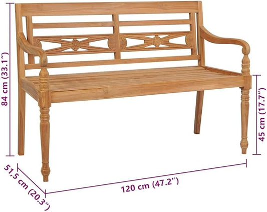 Solid Teak Wood Garden Bench with Cushion and Backrest, Rustic Outdoor Patio Furniture for Terrace and Garden, Durable Weather-Resistant Teakwood Bench for Relaxation