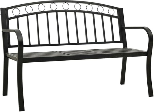 Garden Bench Black Powder-Coated Steel Medium Durable Garden Seating Patio Bench for Outdoor Courtyard