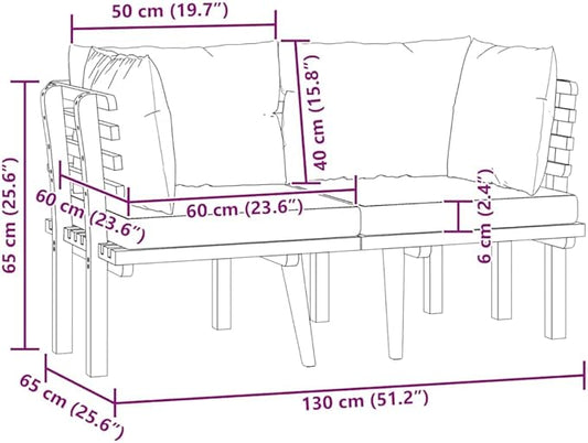 2-Seater Garden Sofa with Dark Grey and White Cushions and Natural Acacia Wood Frame, Rustic Outdoor Furniture for Patio and Balcony, Weather-Resistant Comfortable Seating