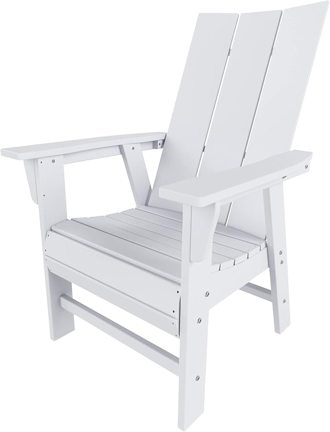 WO WESTIN OUTDOOR HDPE Shoreside Modern Curveback Adirondack Dining Chair,White