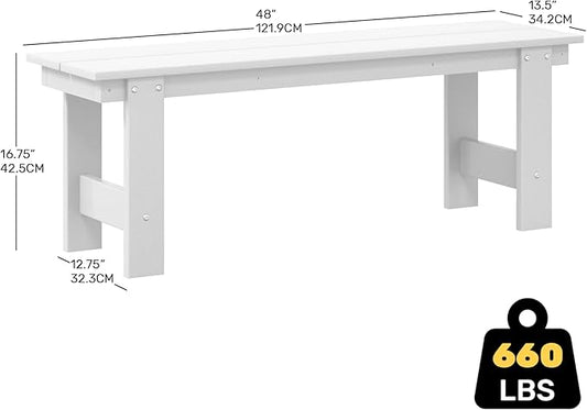 Costaelm Garden Bench, Front Porch Bench Entryway Park Bench, Patio Backless Garden Seat for Outdoors/Indoor, Low Farmhouse Bench, White