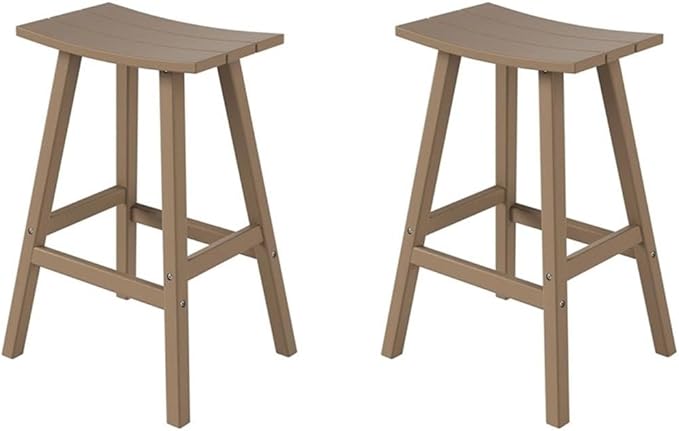 Costaelm All-Weather Bar Stools Set of 2, 29" Height Outdoor Bar Stools, Adirondack Poly Patio Bar Stool for Patio, Deck, Kitchen Counter and Garden, Weathered Wood