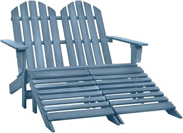 Blue Solid Fir Wood Large Detachable Garden Chair with Ottoman, 4-Piece Outdoor Patio Furniture Set for Relaxing - Photo 1