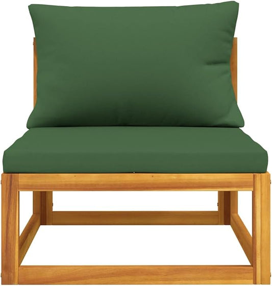 Green Acacia Wood Middle Sofa, Modular Outdoor Seating for Balcony & Garden, Durable Patio Furniture Couch