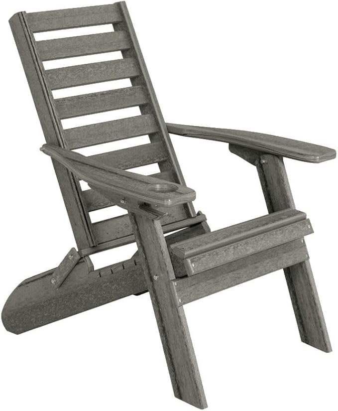 Furniture Barn USA Farmhouse Collection Poly Ladderback Folding Adirondack Chair with Smart Phone Holder, Driftwood Gray