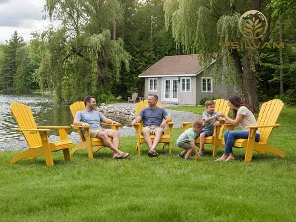 Psilvam Adirondack Chair, Oversized Poly Lumber Fire Pit Chair with Cup Holder, 350Lbs Support Patio Chairs for Garden, Weather Resistant Adirondack Chair Looks Like Real Wood (4, Yellow)