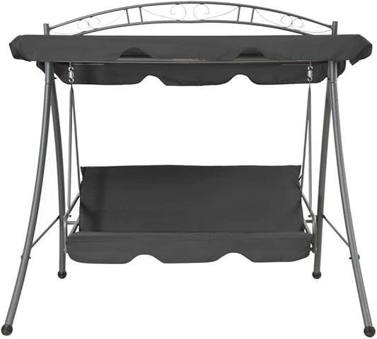Outdoor Convertible Swing Bench with Adjustable Canopy, 2-Person Porch Swing Bed, Heavy-Duty Powder-Coated Steel Frame for Garden, Patio, and Backyard, Anthracite