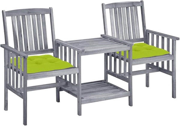 vidaXL Solid Acacia Wood Patio Chairs with Tea Table and Cushions - Garden Seats for Patio and Outdoor - Gray and - Photo 1