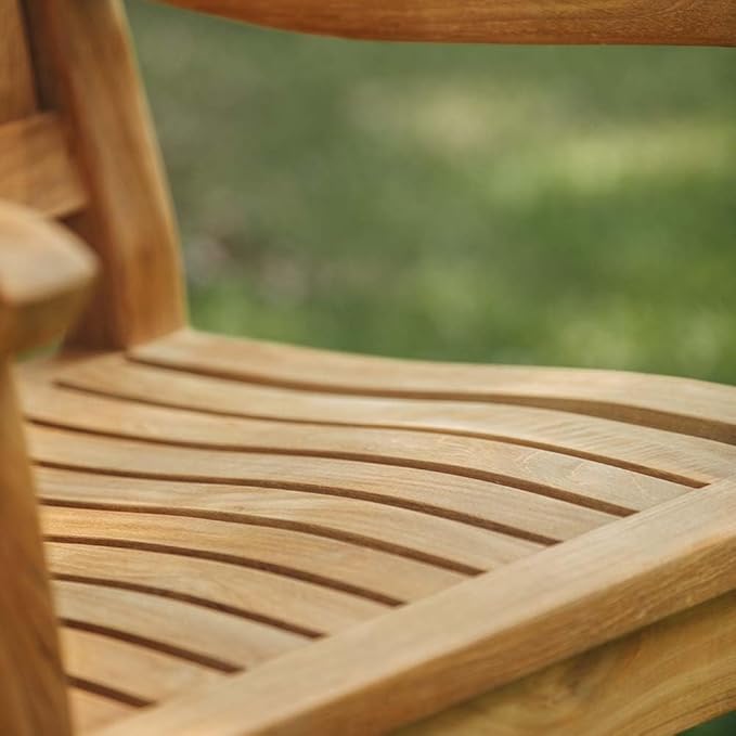 TITAN GREAT OUTDOORS Ash & Ember Cascade Grade A Teak Rocking Chair, Weather Resistant Premium Wood Outdoor Furniture Rocking Chair with Intricate Back Support, Armrests, Sloped Runners