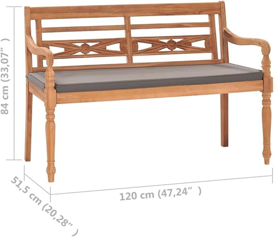 Garden Bench Deck Bench Batavia Bench with Dark Gray Cushion 47.2" Solid Teak Wood