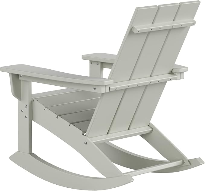 WestinTrends Ashore Patio Rocking Chairs Set of 2, All Weather Poly Lumber Plank Adirondack Rocker Chair, Modern Farmhouse Outdoor Rocking Chairs for Porch Garden Backyard and Indoor, Sand