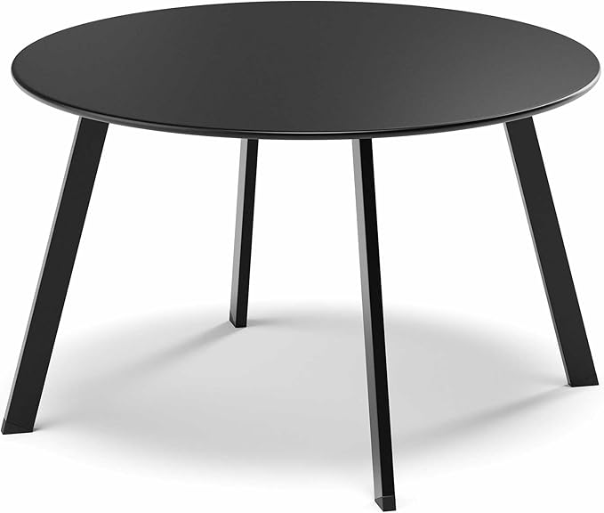 LAUSAINT HOME Patio Round Coffee Table, 27.6” Weather Resistant Outdoor Metal Patio Side End Table with Square Feet for Outside Deck, Porch, Garden, Black