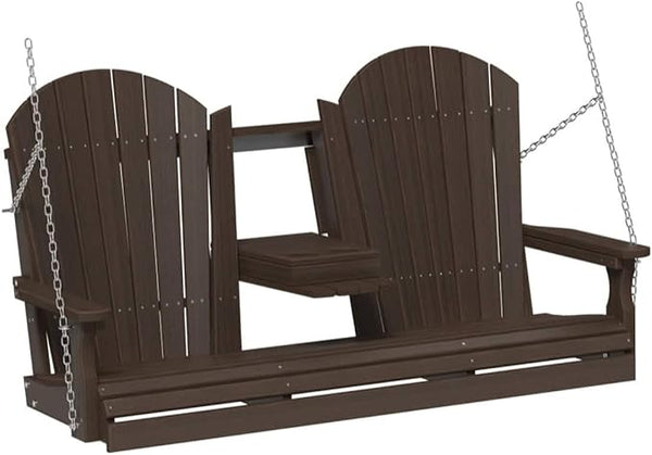LuxCraft 5' Adirondack Hanging Front Porch Swing with Flip Down Console, Seats Up to 3 - Photo 1