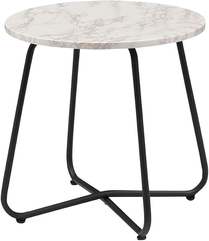 VECELO 2 Set Outdoor Side Table,17.7 inch Small Round Patio Table,Waterproof Wood Table with Weather Resistant Steel Adjustable for Living Room Bedroom Garden Yard Balcony Porch Poolside