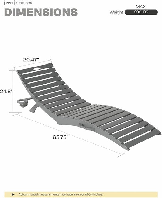 Pre-Assembled Folding in-Pool Lounge Chair, HDPE Outdoor Chaise Lounge with Cup Holder, Pool Lounge Chair for Poolside, Patio, Beach, Deck (Grey)