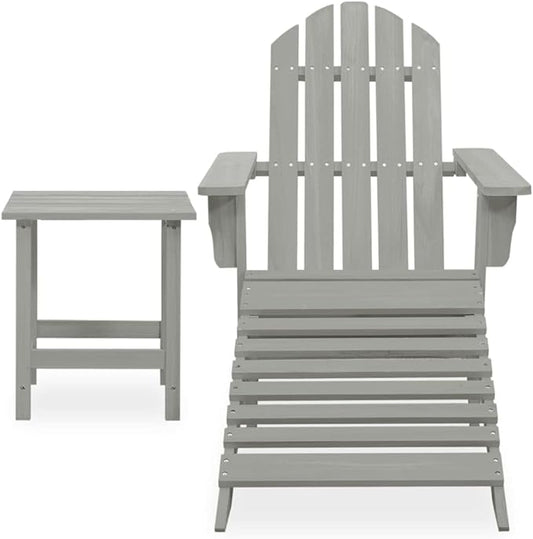 Grey Solid Fir Wood Large Detachable Garden Chair with Ottoman and Table, Ergonomic Design for Outdoor Relaxation, Durable Construction and Weathered Finish for Patio