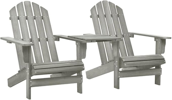 Solid Fir Wood Gray Adirondack Patio Chair with Tea Table Comfortable Outdoor Lounge Seating for Garden Backyard - Photo 1