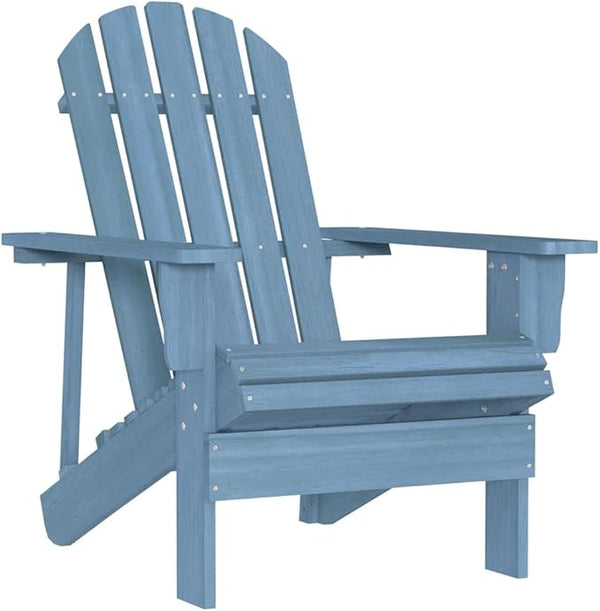 Solid Fir Wood Adirondack Chair Blue Medium Ergonomic Design for Outdoor Relaxation Garden Patio Terrace Durable - Photo 1