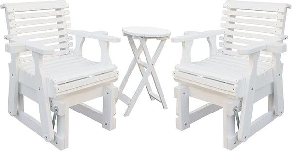 Outdoor Glider Chair, 2-Seater Wooden Glider Patio Furniture Set with Table, Cupholder - Photo 1