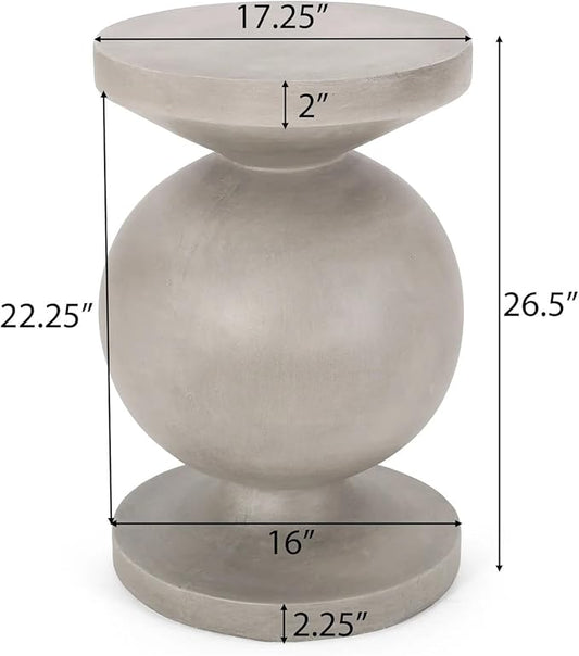 Outdoor Concrete Side Table Faux Stone End Table, Round Outdoor Accent Tables, Garden Stool Plant Stand for Porch, Backyard Patio Silver- Candy