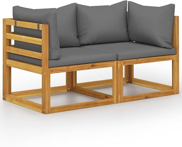 Dark Gray Cushions Natural Wood Garden Bench 2-Seater Outdoor Furniture with Weather-Resistant Fabric for Patio and - Photo 1
